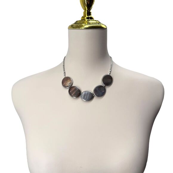 J. Jill Beaded Necklace Shell Multi Disc Mother Pearl Pendant Silver Tone Adjust - Picture 6 of 10